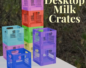 Stackable Mini Milk Crate STL File 3D Printable Desktop Organizer Retro Industrial Storage Bin Modular Office Craft Room Decor 3D Printers