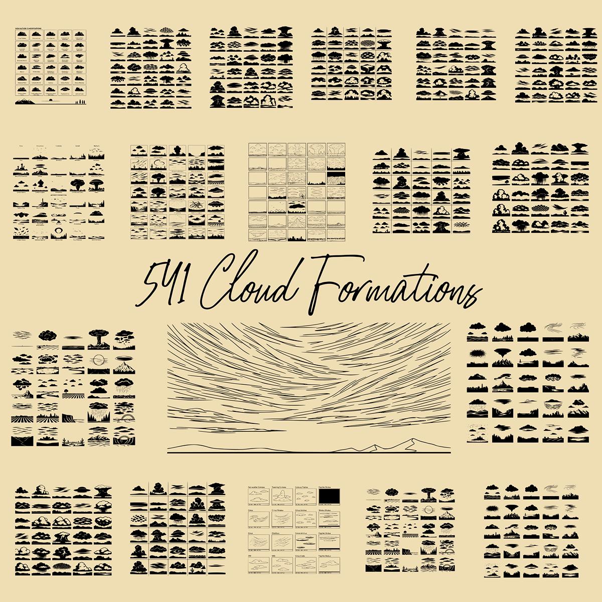 541 Cloud Formations SVG PNG Pdf Bundle Sky Weather Silhouettes CNC ...