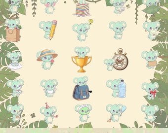 Paquete de 27 pegatinas de oso koala precortadas de animales kawaii, accesorios estéticos para planificador de tabletas, diario chibi lindo, uso comercial