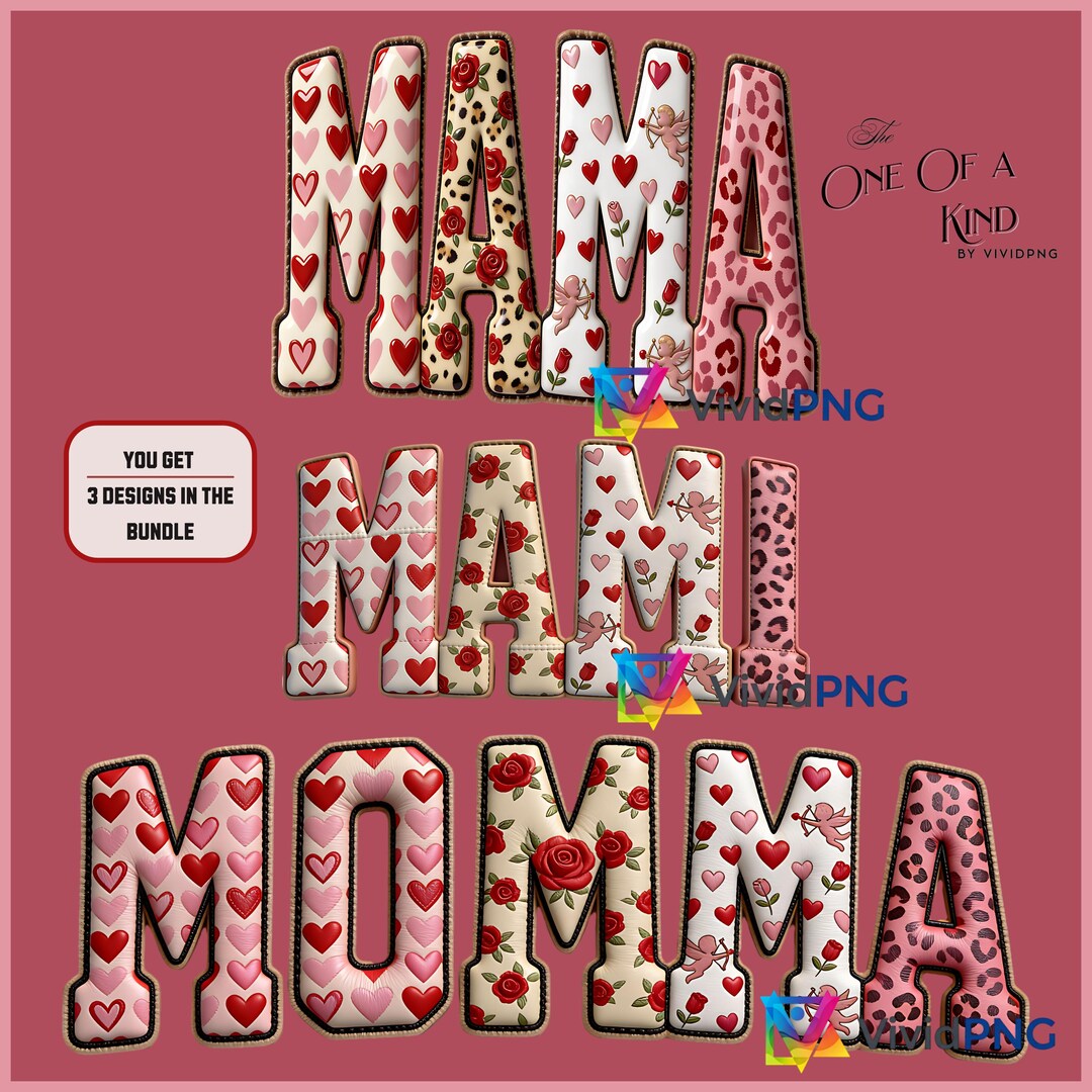 3D Puff Mama Mami Momma PNG Bundle, Quilted Valentine Mama Sublimation ...