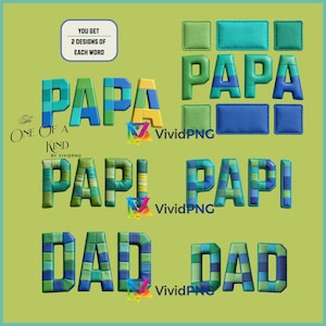 3D Quilted Papa Papi Dad PNG Bundle Patchwork Sublimation Design for Father's Day Stitched Texture Masculine Digital Download 300 DPI