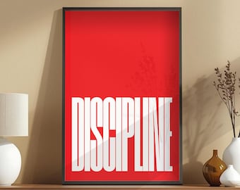 Rode discipline typografieprint, motiverende poster, minimalistische kantoorkunst (digitale download)