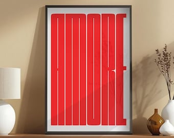 AMORE retro rode typografieprint, moderne Italiaanse liefde uit het midden van de eeuw (digitale download)