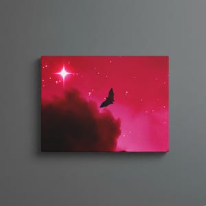 Gothic Bat Art Canvas, Dark Fantasy Print, Bats at Night Sky Wall Decor