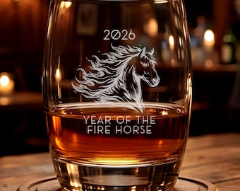Year of the Fire Horse 2026 Whiskey Glass | Engraved 6oz