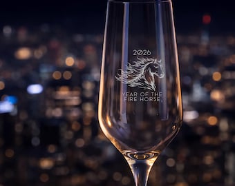 Calice da champagne con cavallo di fuoco dell'anno - Calice da champagne inciso con lo zodiaco 2026