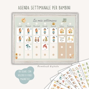 Agenda settimanale bambini, calendario routine bambini, carte attività da stampare, tabella routine A4 da incorniciare, planner con icone