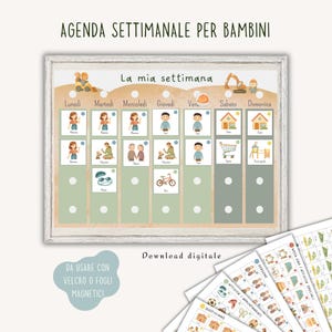 アクティビティカード付き子供用ウィークリープランナー - マジックテープまたはマグネット式 - カスタマイズ可能なビジュアルプランナー