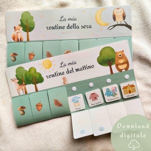 tabella routine bambini italiano, tabellone routine mattina e sera personalizzabile da stampare, carte routine da ritagliare