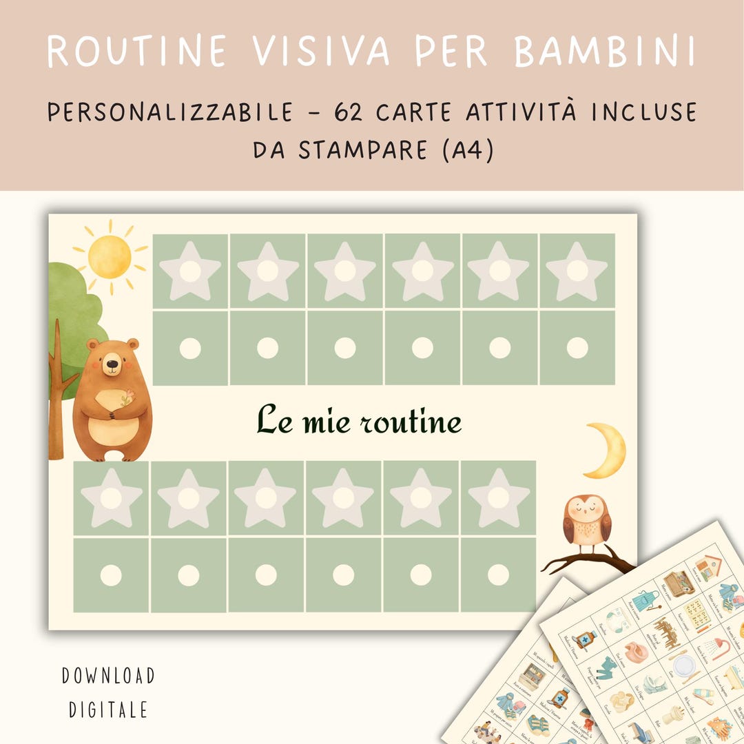 Children's Routine Chart in Italian, Morning and Evening Habits for ...