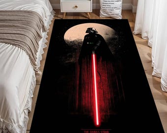 Alfombra lavable de Darth Vader con sable de luz rojo, alfombra oscura de ciencia ficción para dormitorio, sala de juegos y decoración de cine.