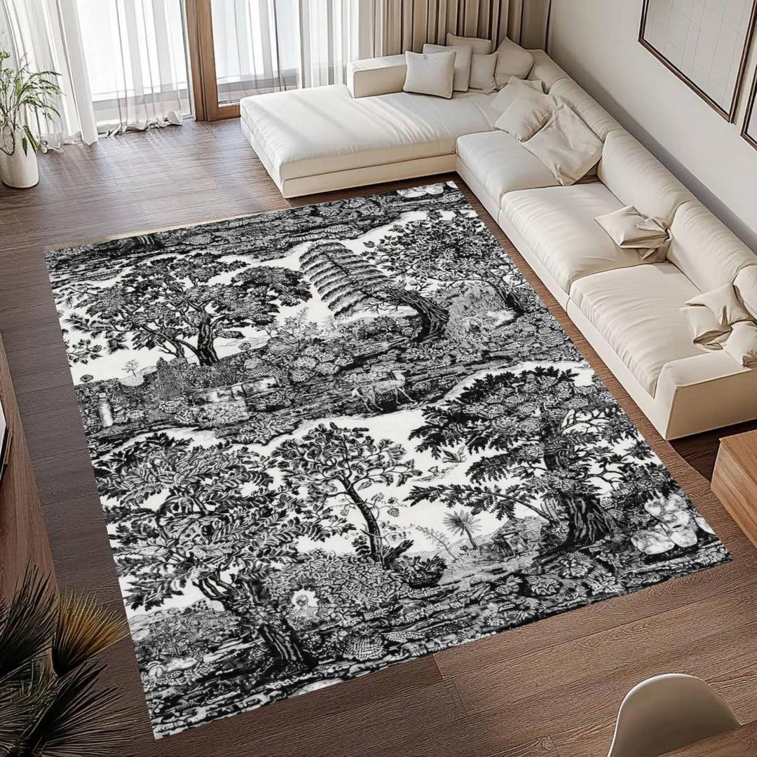 Black and White Toile Area Rug, French Country Farmhouse Carpet - Etsy