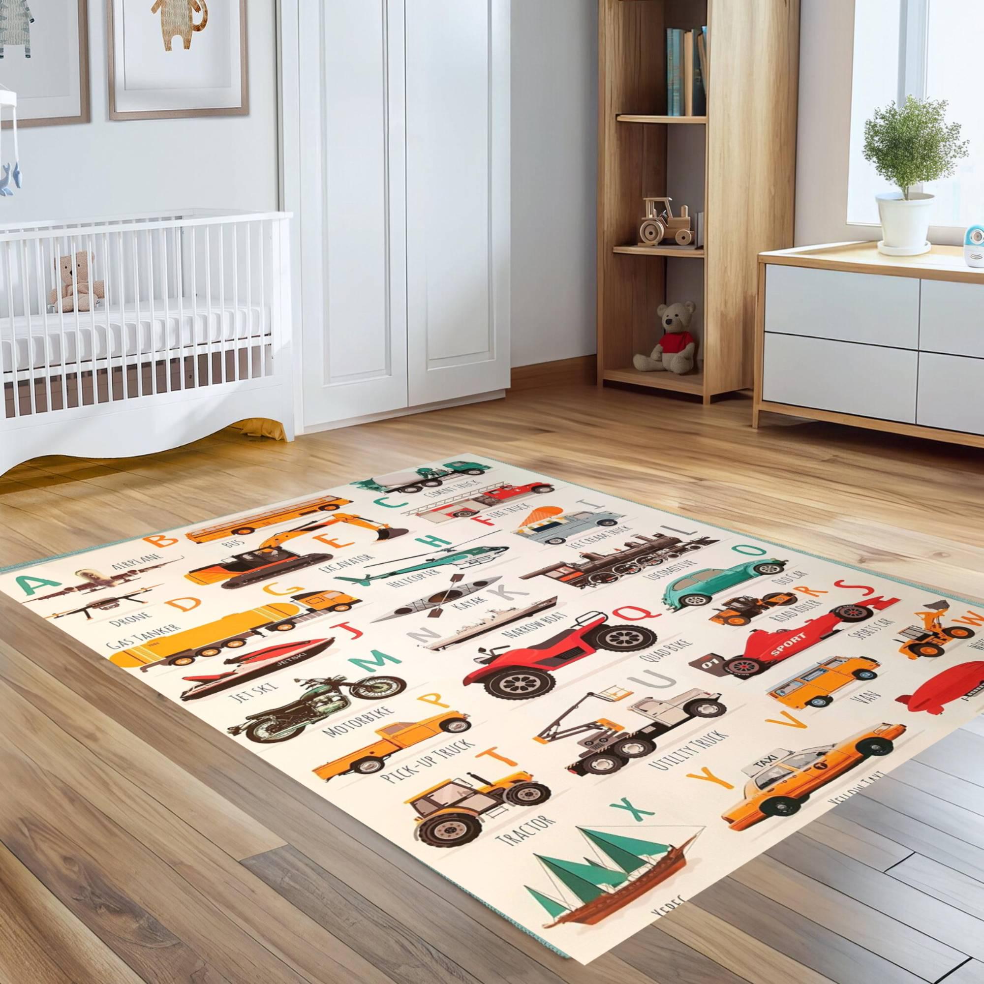 Transportation Rug Alphabet Transportation Kids Rug, Washable ABC Play Mat, Educational ...