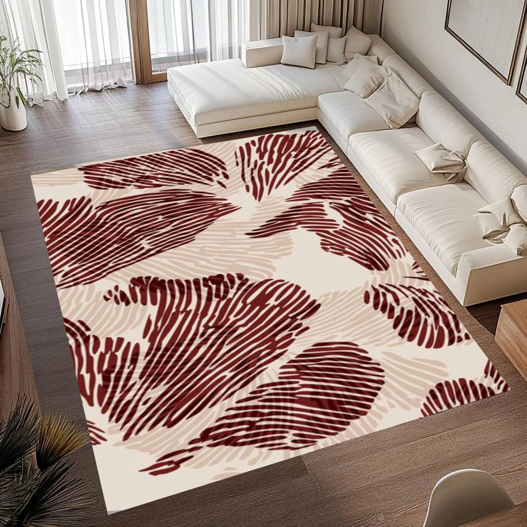 Abstract Leaf Pattern Area Rug Burgundy Abstract Leaf Area Rug, Washable Non Slip Low Pile - Etsy