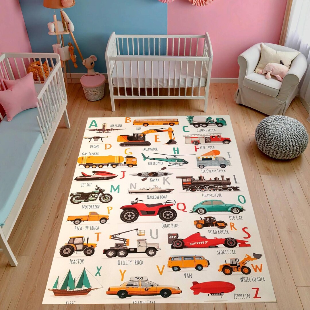 Transportation Rug Alphabet Transportation Kids Rug, Washable ABC Play Mat, Educational ...