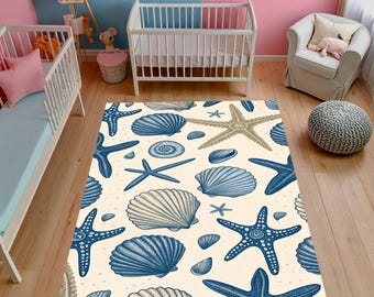 Seashell Starfish Area Rug, Nautical Nursery, Ocean Theme