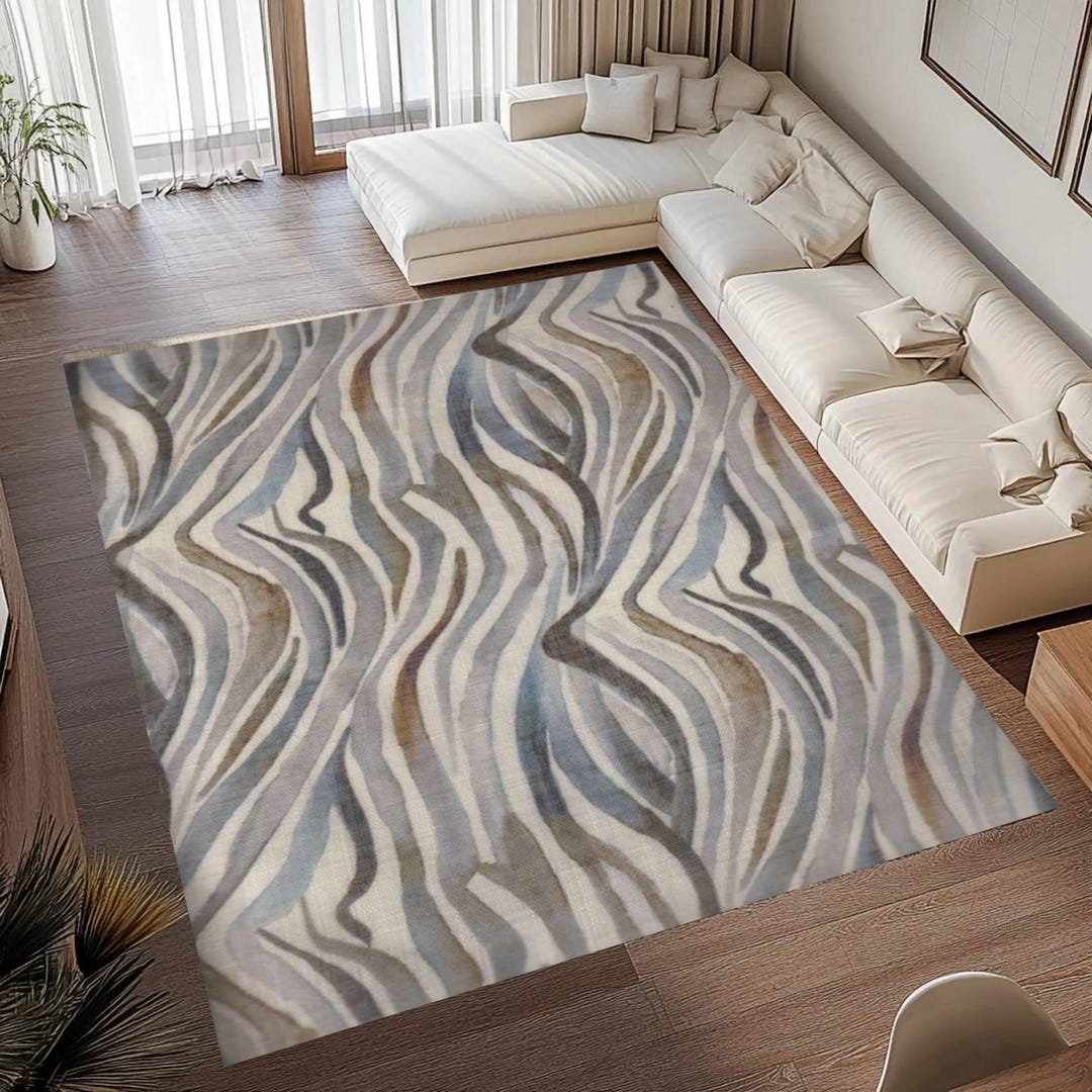 Wavy Lines Area Rug, Soft Neutral Grey Blue, Modern Carpet - Etsy