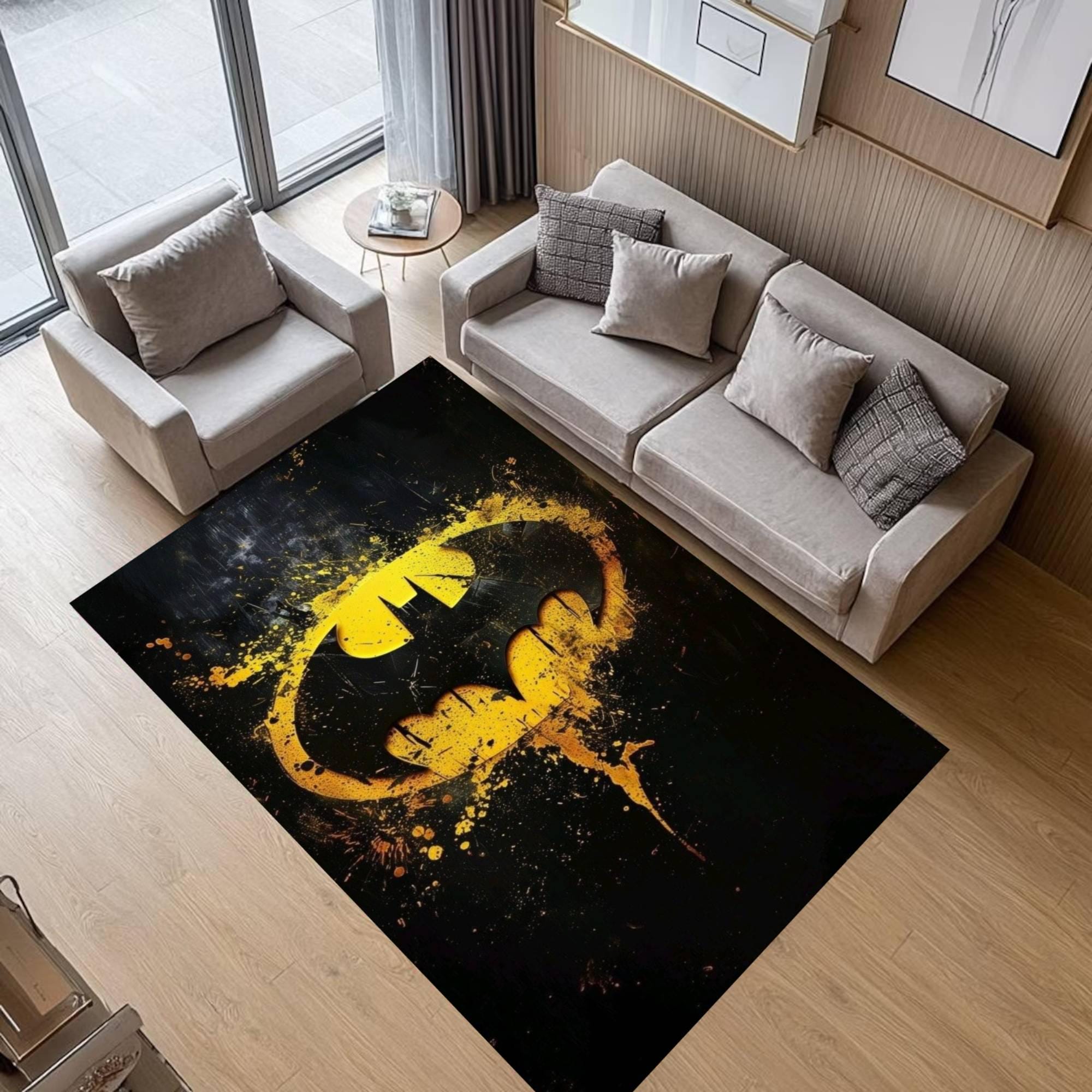 Discover Dark Bat Emblem Area Rug, Superhero Rug