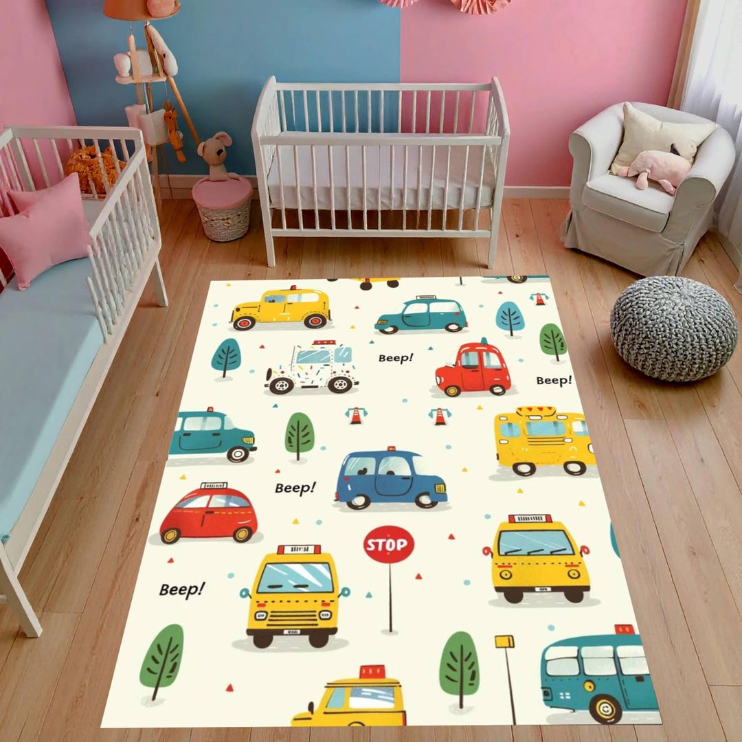 Car Rug Pattern Kids Car Pattern Area Rug, Nursery Playroom Vehicle Rug - Etsy