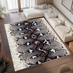 Washable Snake Skin Print Area Rug, Non-Slip Python Carpet, Bold Living Room Decor