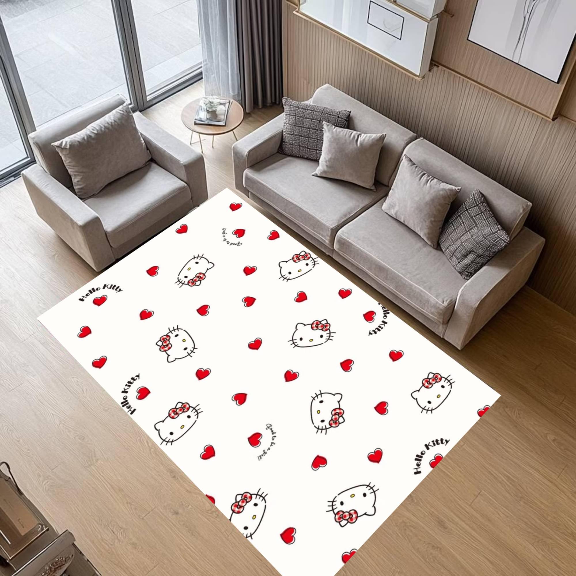 Discover Kitty Heart Rug, Cartoon Cat Rug, Kawaii Style Floor Mat