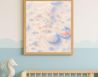 Nursery Wall Art Seashell Watercolor Coastal Decor Beach Baby Room Printable Ocean Shell Illustration