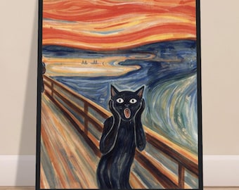 ジクレー版画とキャンバス「猫の叫び」、オリジナル猫アート（詳細は