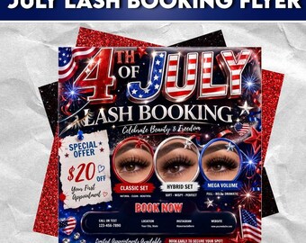 4th of July Lash Booking Flyer Canva Template | Lash Tech Special Offer Post | Classic Hybrid Volume Promo | Editable Instagram Flyer