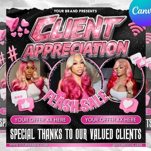 Client Appreciation Flyer, Client Appreciation Sale Flyer, Book Now Flyer, Hairstylist Flyer Nail Lash Tech, Wigs Braid Flyer Canva Template