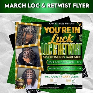 March Loc Retwist Flyer Canva Editable Hair Stylist Booking Template Dreadlock Maintenance Promotion Digital Download Social Media Graphic