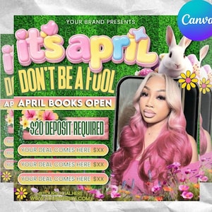 Editable April Booking Flyer, Easter Theme, Don't get fool ads, Hop to My Books, Canva Template, Instant Digital Download, Service Promotion