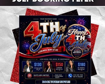 4th of July Wig Booking Flyer Canva Template | Sew In Install Price List Post | Patriotic Hair Stylist Promo | Editable Instagram Flyer