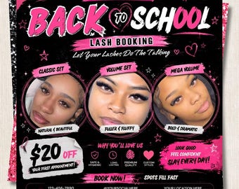 Back to School Lash Booking Flyer Canva Template | Classic Volume Mega Lash Price List | Lash Tech Promo | Editable Instagram Flyer