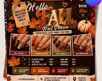 Fall Booking Flyer, Canva Editable, September Book Now Template, Autumn Beauty Salon Promotion, Hair Nails Lash Braids Social Media Promo