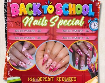 Back to School Nails Special Flyer Canva Template | Nail Tech Price List Booking Post | Acrylic Gel Nail Promo | Editable Instagram