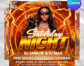 Saturday Night Party Flyer, Club Party Flyer, Club Flyer, Night Club Event Invite Flyer, Club DJ Flyer, Happy Hour Flyer, Canva Editable