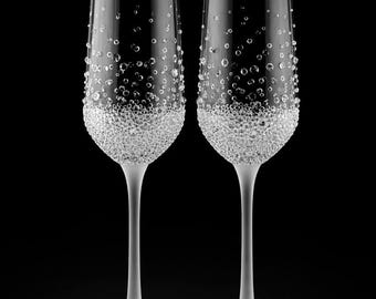 Luxury Champagne Flutes Set, Crystal Wedding Toasting Glasses, Anniversary Gift for Couple