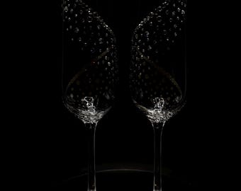 Bohemia Crystal Champagne Flutes with Crystal Wings, Luxury Handmade Wedding Glasses, Sculptural Sparkling Set of 2