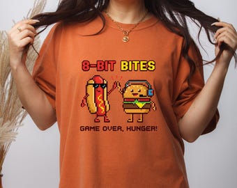 Funny Gamer T-Shirt | 8-Bit Pixel Food, Retro Gaming