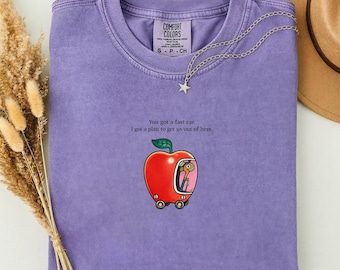 Fast Car Apple Car Graphic Tee, Richard Scarry Inspired Retro Music Lyric Shirt