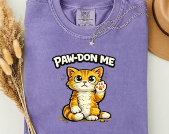 Paw-Don Me Cat T-Shirt, Funny Orange Tabby Pun Graphic Tee, Gift for Cat