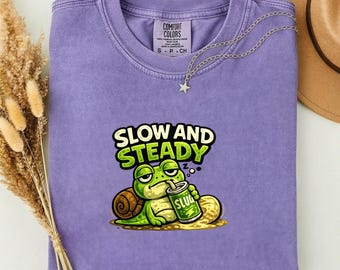 Slow and Steady Frog T-Shirt, Funny Snail Graphic Tee, Cottagecore Nature Lover Gift