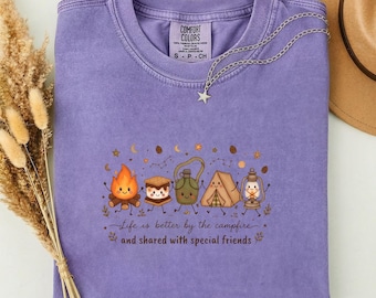Life is Better by the Campfire Graphic Tee, Cute Camping Friends Shirt