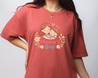 Mama's Boy Shirt, Mom Son Graphic Tee, Mother's Day Gift, Floral Hug Illustration