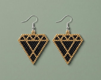 Patrón de pendientes de cuentas de diamantes / Tutorial de punto ladrillo / Miyuki Delica 11/0 / Joyería de piedras preciosas DIY / Descarga digital