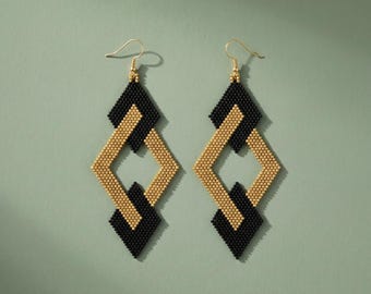 Geometric Brick Stitch Beaded Earrings Pattern | Interlocking Diamond Seed Bead | Miyuki Delica 11/0 | Digital Download