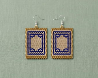 White Dragon Mahjong Tile Earring Pattern | Odd Count Peyote Stitch PDF | DIY Baiban Jewelry Design | Seed Bead Digital Download Tutorial