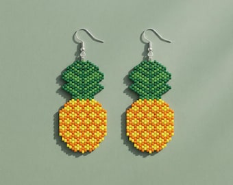 Patrón de pendientes de piña con cuentas / Tutorial de punto peyote con cuentas de semillas (número impar) / Miyuki Delica 11/0 / Descarga digital de joyería de verano