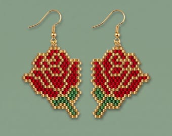 Rose Beaded Earrings Pattern, Brick Stitch Flower Jewelry, Floral Seed Bead Tutorial, Miyuki Delica 11/0 Digital PDF Download