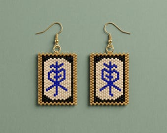 Patrón de pendientes de cuentas con fichas de mahjong / Tutorial en PDF de punto peyote East Wind / Tejido de cuentas Miyuki Delica DIY / Joyería inspirada en juegos chinos